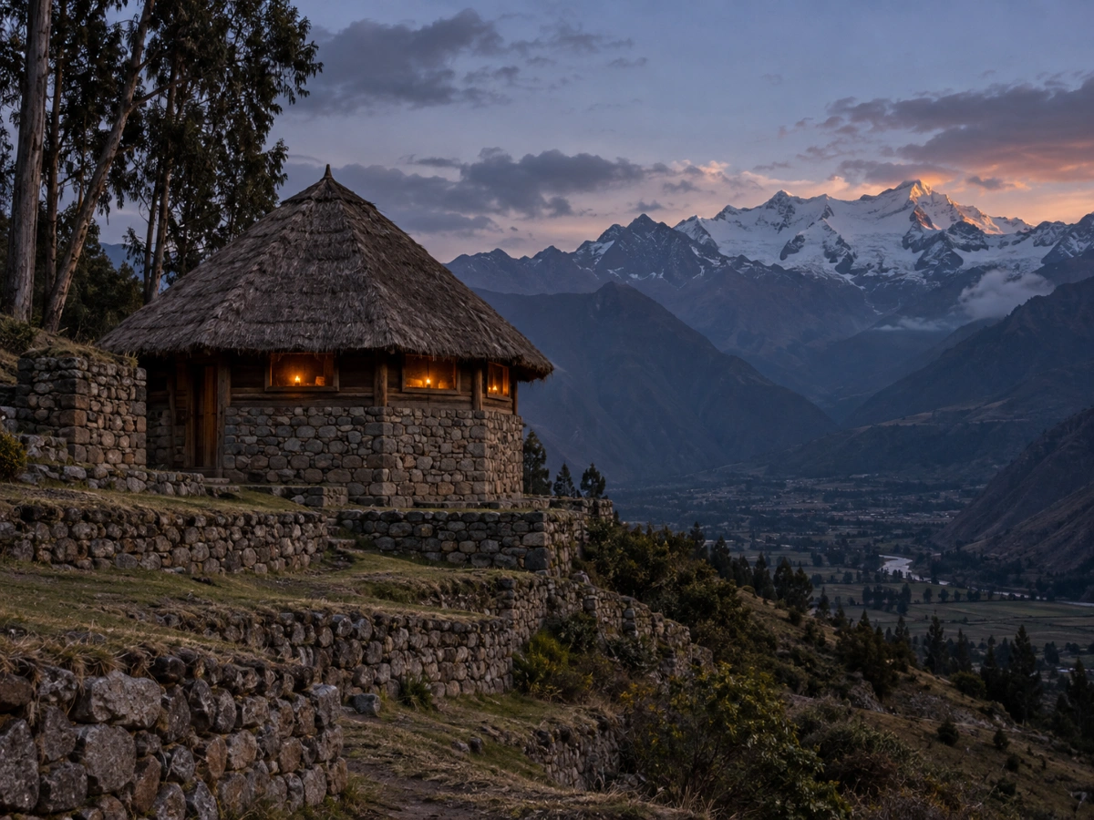 Stone maloca at 2,900 meters where guests drink ayahuasca on their period