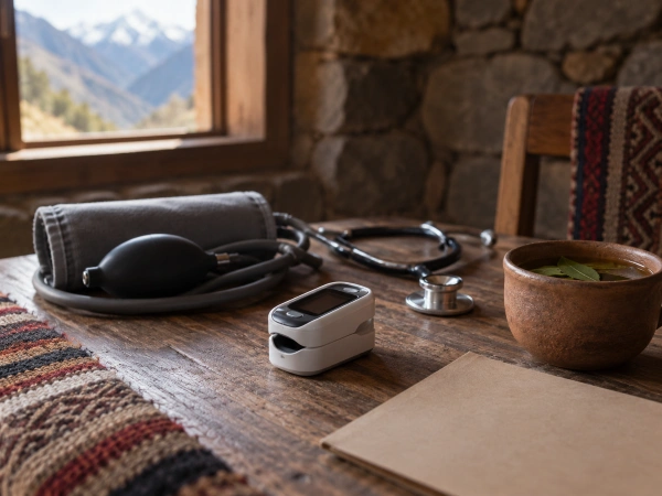 Pulse oximeter and screening kit used for ayahuasca and menstruation intake at altitude