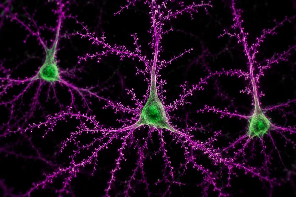Illustration of neurons with dendritic spines, which ketamine and DMT both increased in a 2018 rat study
