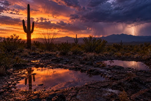 Sonoran Desert at dusk after monsoon rain, home range of the Bufo alvarius toad