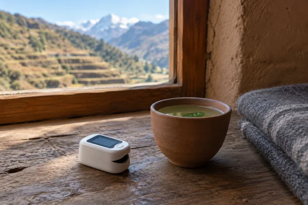 Pulse oximeter and coca tea during acclimatisation days before an ayahuasca ceremony at 2,900 m