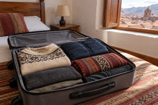 Packed suitcase with clothes only, since San Pedro and ayahuasca can't legally leave Peru